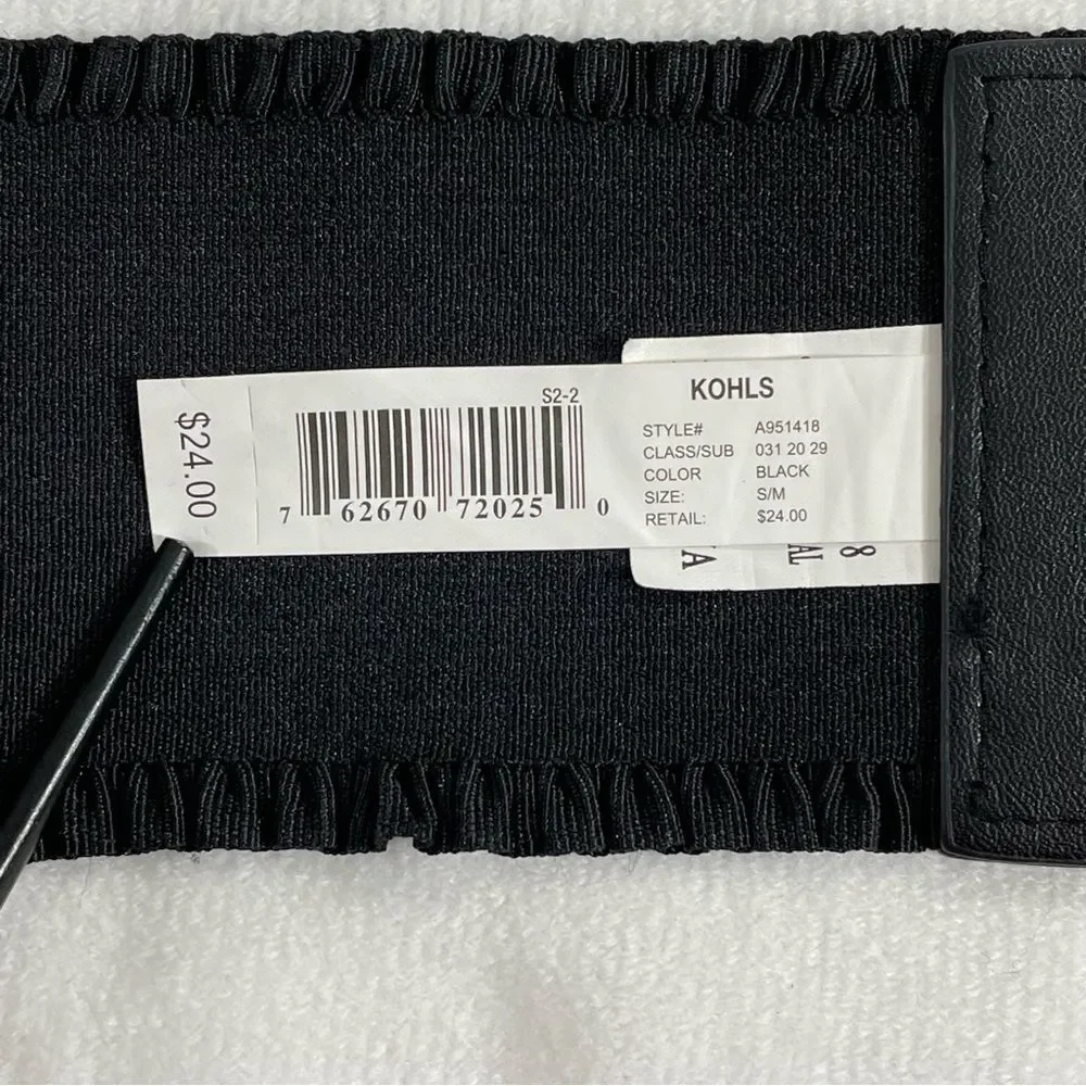 Kohl's Apt. 9 Black Stretchy Belt and Silver Fasteners 28” Waist Ruffled Edges